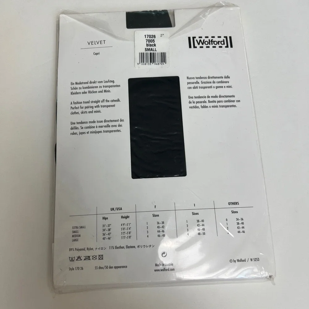 Wolford Velvet Capri Tights Black 50 Denier Footless Leggings Small NIB 17026